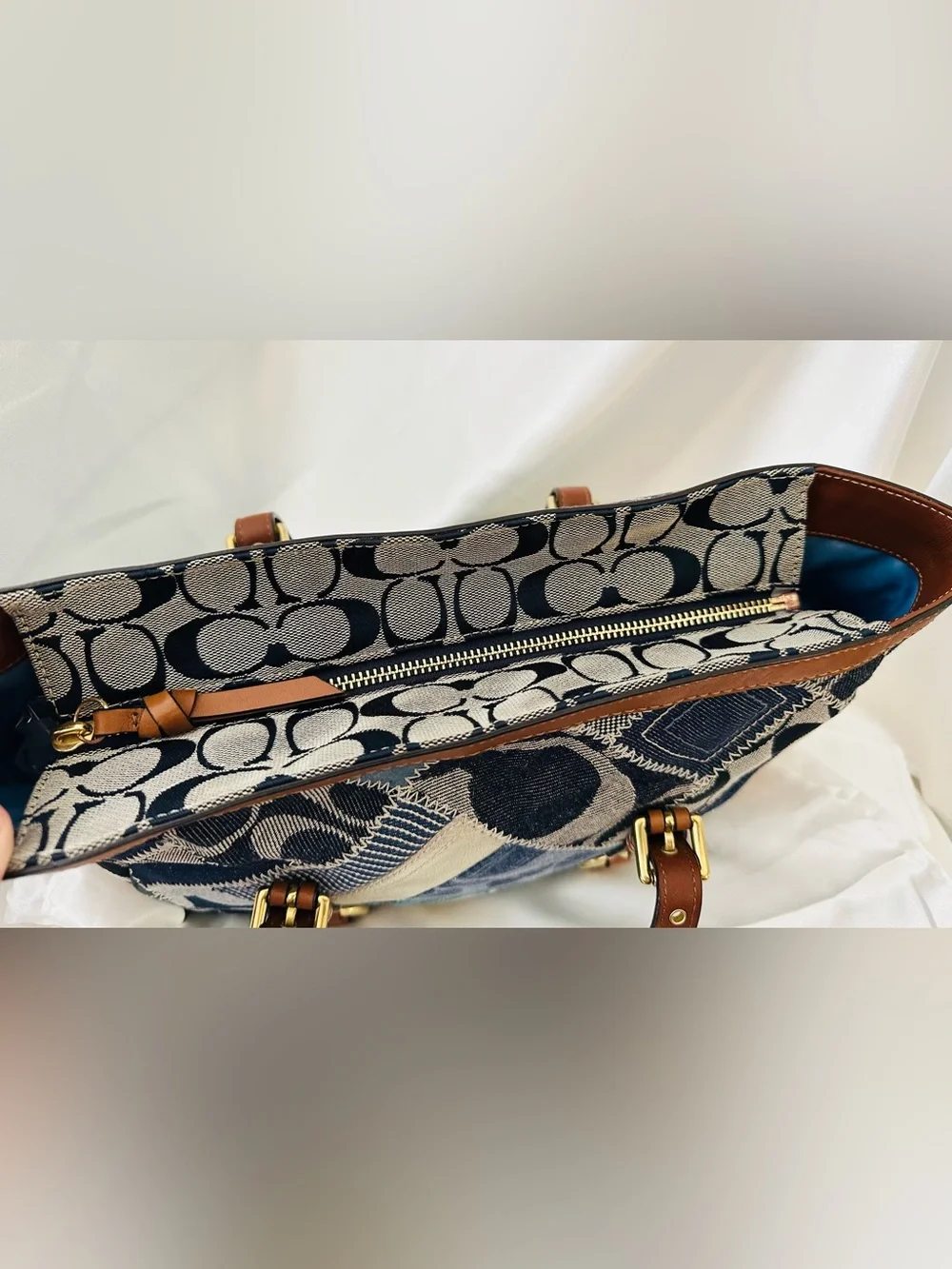Rare Vintage Coach Signature Denim Patchwork Gallery Tote
